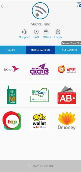 MY ISP subscriber app screen — Bill payment methods